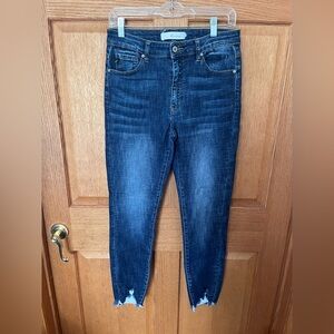 Kancan high rise Dark Blue Women's Distressed frayed hem Ankle Jeans